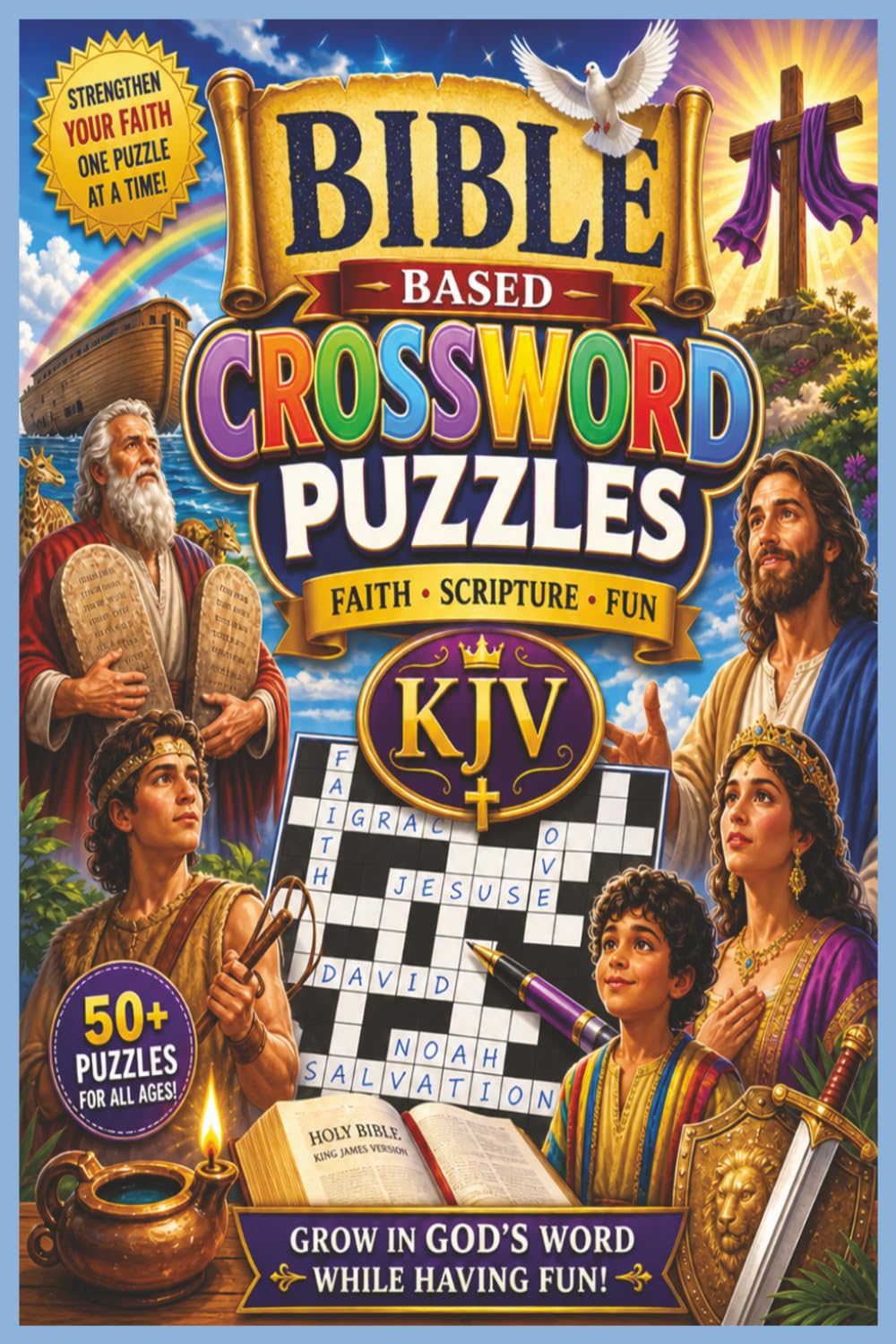 Bible Based Crossword Puzzles Faith Scripture Fun | KJV Bible Crossword Puzzles |: KJV Bible Themed Trivia Crossword Puzzles For Beginners, Best Easy ... Pages | 6x9 Inches | Gift For Christian Teens