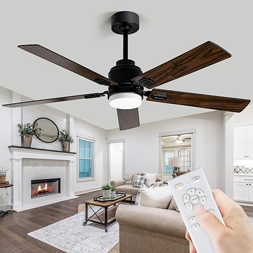 Ventilador de techo negro de 52 pulgadas con control remoto, ventiladores de techo de perfil bajo con luces, modernos ventiladores de techo de