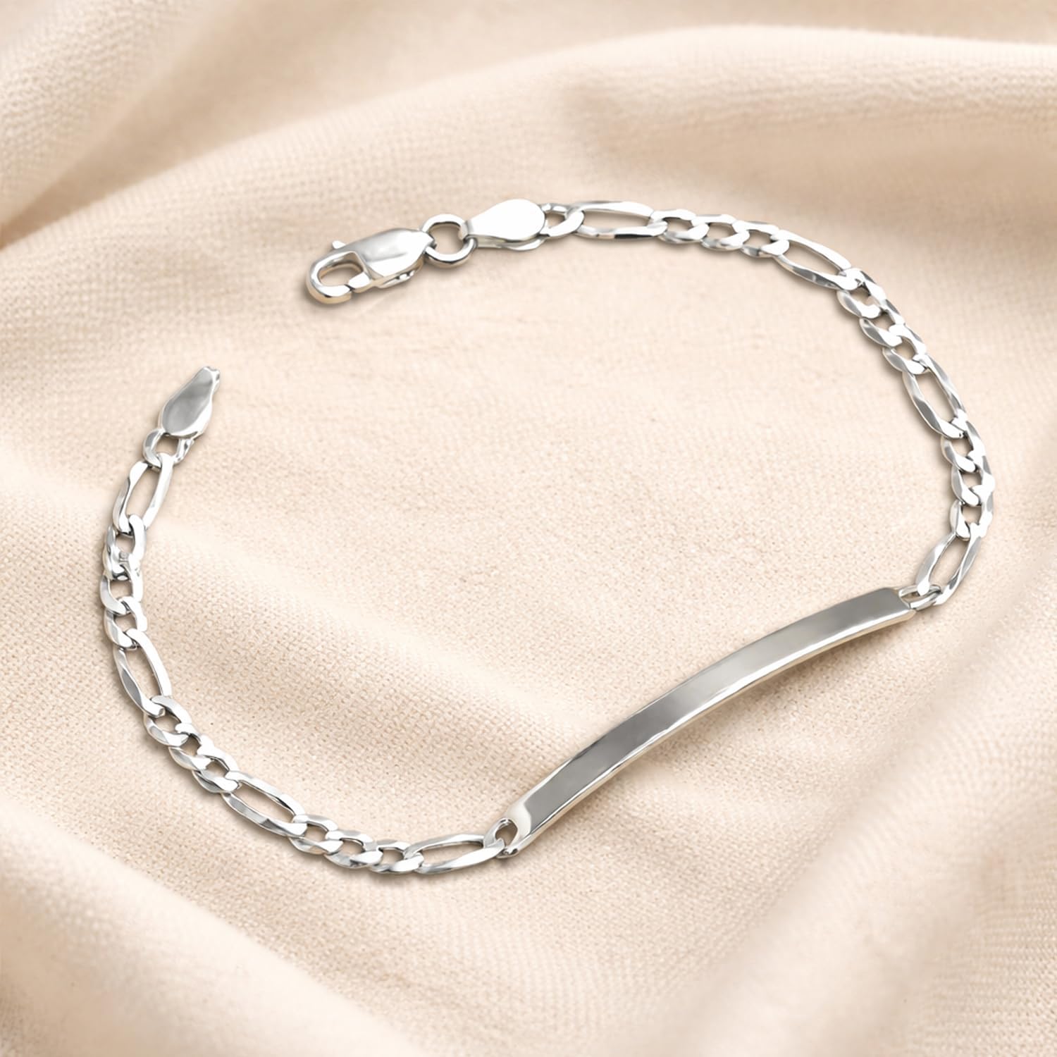 LeCalla 925 Sterling Silver Men’s ID Bracelets for Men | 4MM Figaro Link Chain Bar Bracelet | Men's Classic Silver Identification Chain Jewelry Gift for Him, (7.5, 8, 8.5, 9 Inches)