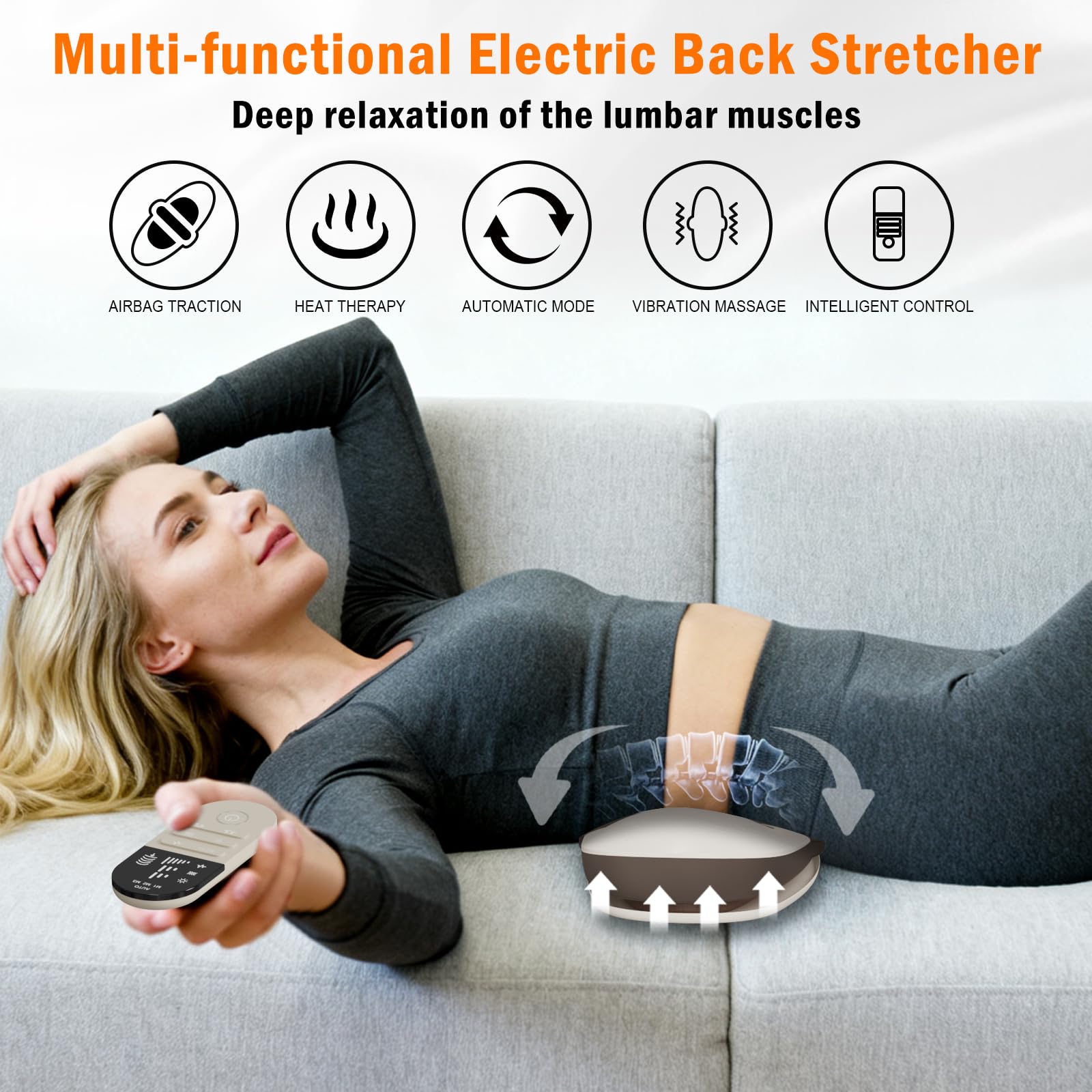 LANMOU Appareil de Massage Électrique pour Dos, Masseur dos lombaire Sans Fil, Coussin de Massage avec Chaleur, Vibration, Traction par Airbag, Cadeau pour Homme et Femme