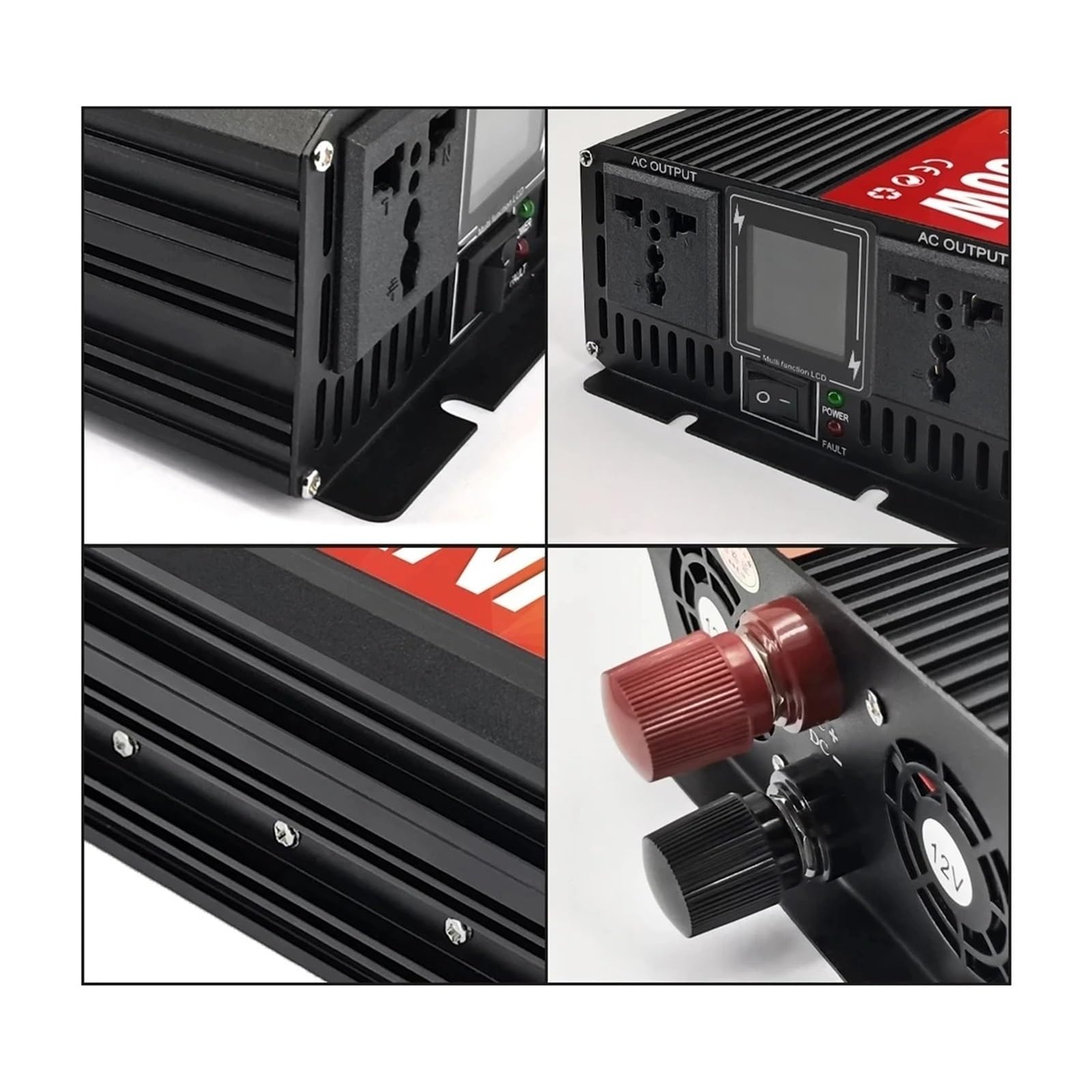 POWERinvert Onduleur Voiture 4000 W À Onde Sinusoïdale Double Prise Écran LCD Convertisseur Tension CC 48 V/60 V/72 V vers CA 220 V(48V,220V 50HZ,Universal)