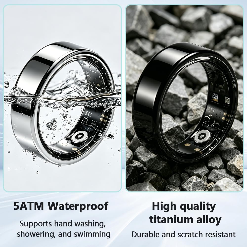 Smart Ring Fitness-Überwachung Kompatibel mit iPhone & Android, Silbe #10 | Fitness Tracker Mit Ladecase, IP68 wasserdicht, Sport- & Schlafüberwachung, verschiedene Sportmodi, App ohne Abonnement