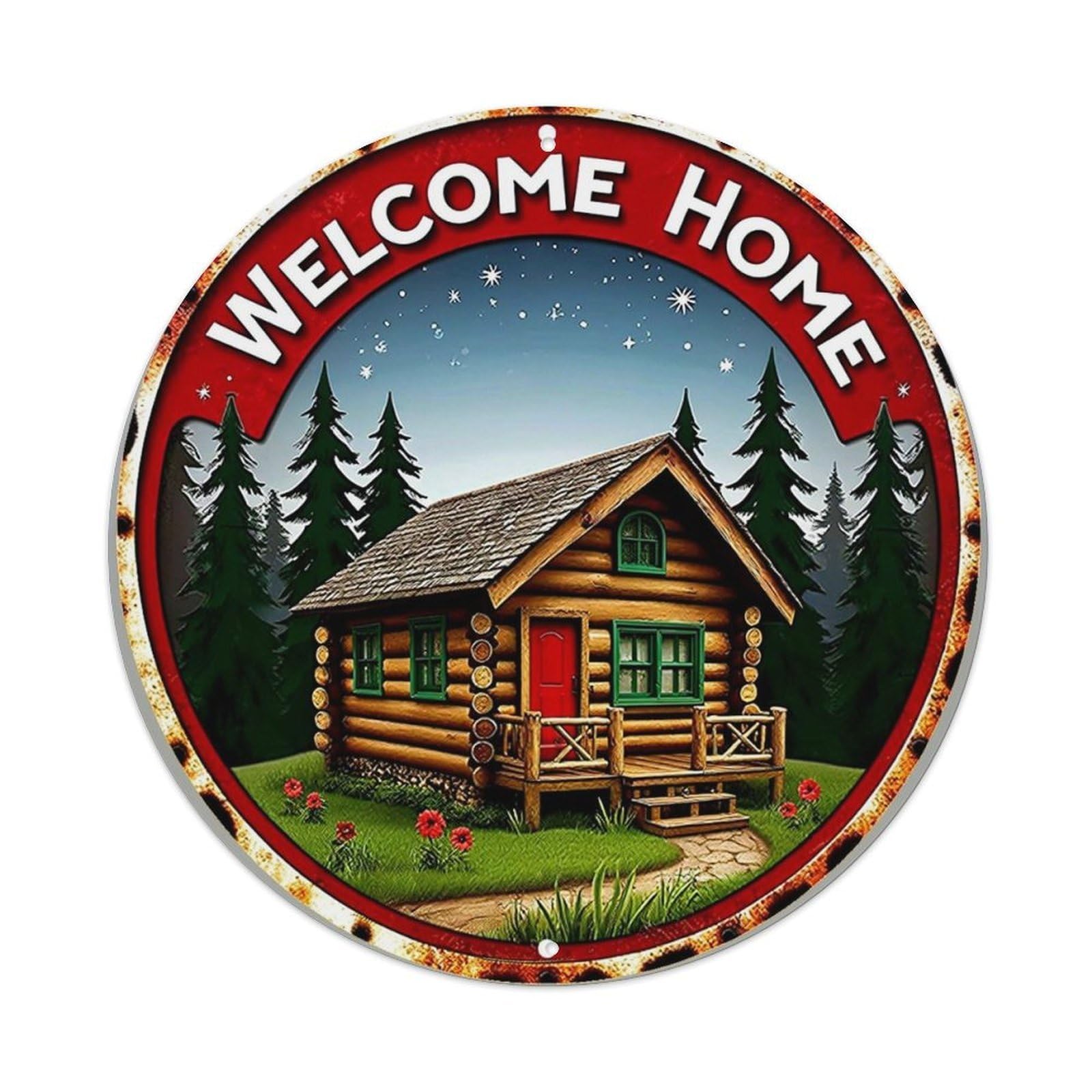 Welcome Home Cabin Scene Tin Sign Metal Poster Vintage Metal Signs for Home Man Cave Bar Cafe Kitchen laundry room Wall Decorations 8x8 inches