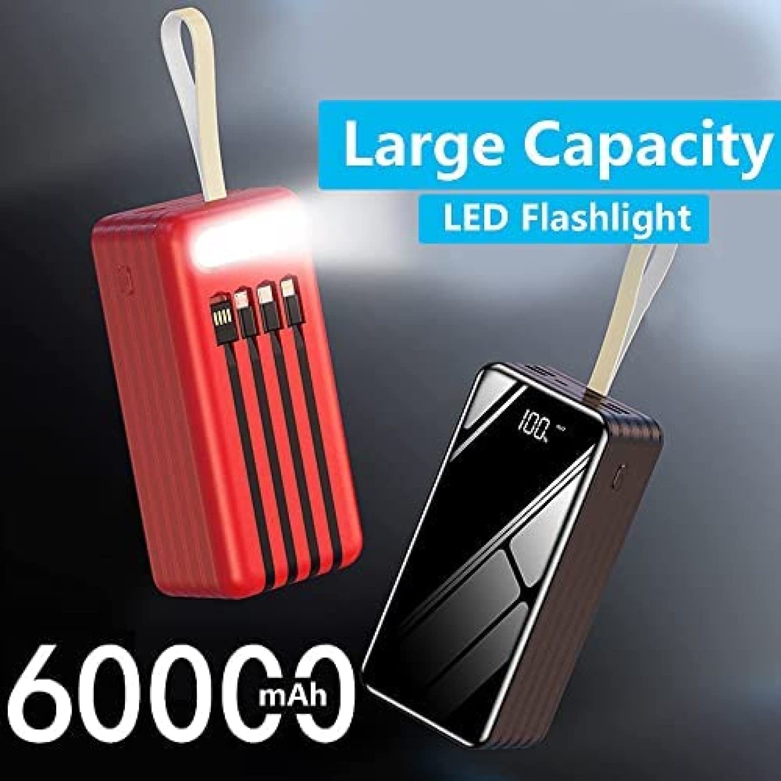Banco De Energía con Cargador Portátil De 80000 Mah, Batería Externa De Gran Capacidad con 4 Cables Incorporados Y 7 Puertos, Batería De Carga Rápida para Teléfono, Tableta Y Otros,Azul,3000