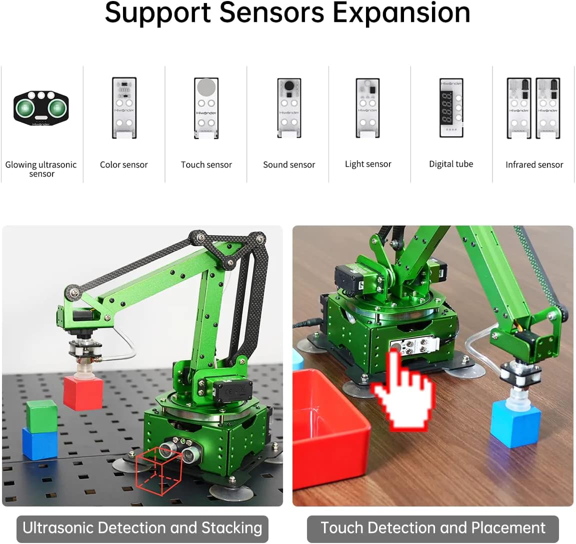 Secondary Development for MaxArm Upgrade, Sensor Kits, WonderCam Vision Module, PS2 Handle, Glowing Ultrasonic, Color/Touch/Sound/Light/Digital Tube Sensors (Not Included MaxArm Robot Arm)