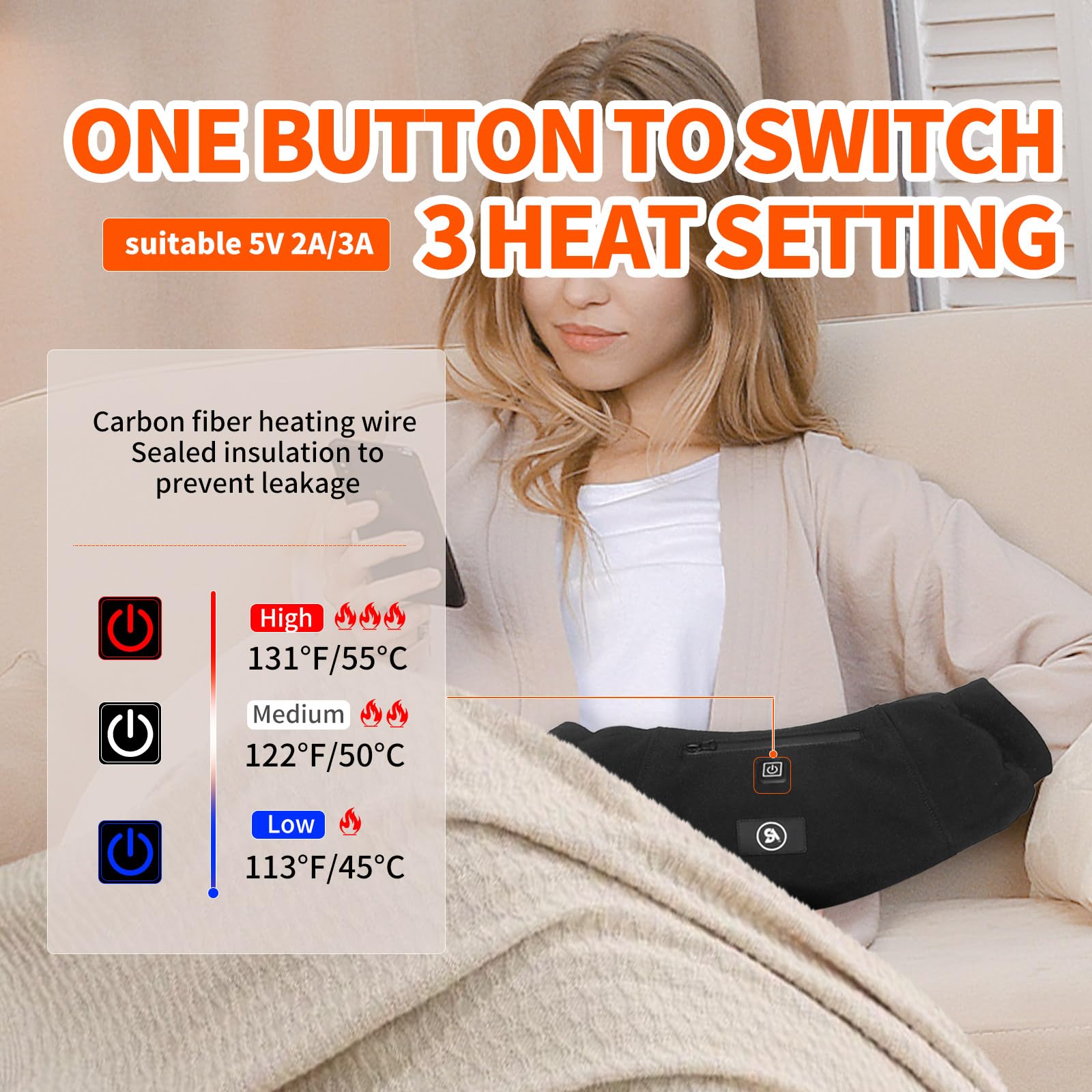 10000mAh Hand Warmer Pouch - Portable Heated Hand Muff, 3 Temperature Control,Zipped Pocket and Adjustable Strap, Weather-Proof? for Outdoor Hunting, Camping