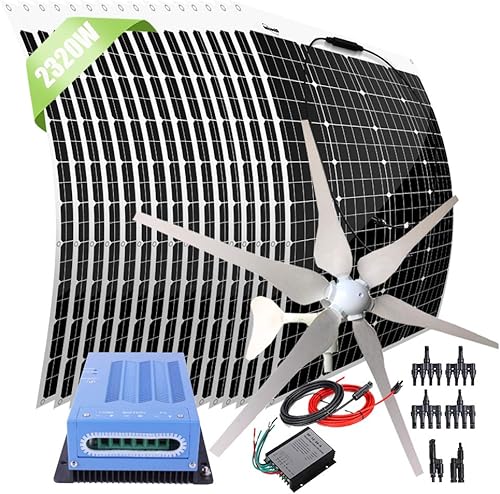 Kit de generador de turbina de viento de panel solar de 2320 W 12 V para sistema de red doméstica 16 paneles solares monocristalinos flexibles de