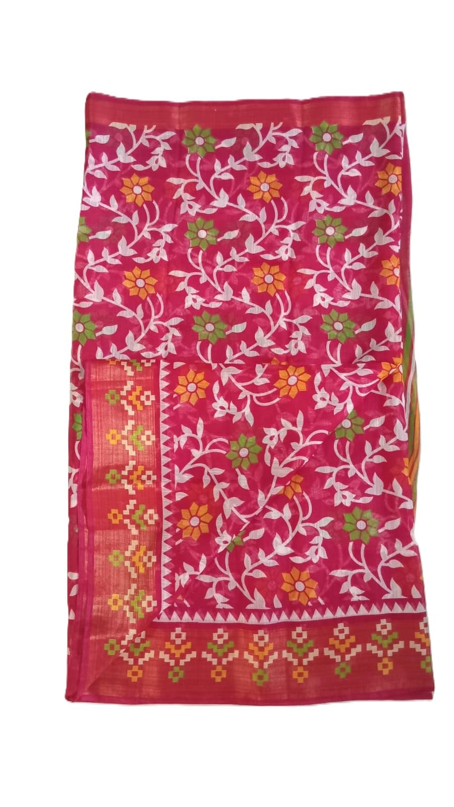 Daily Wear Sarees - Pink Floral Print Saree with Woven Border-image-44