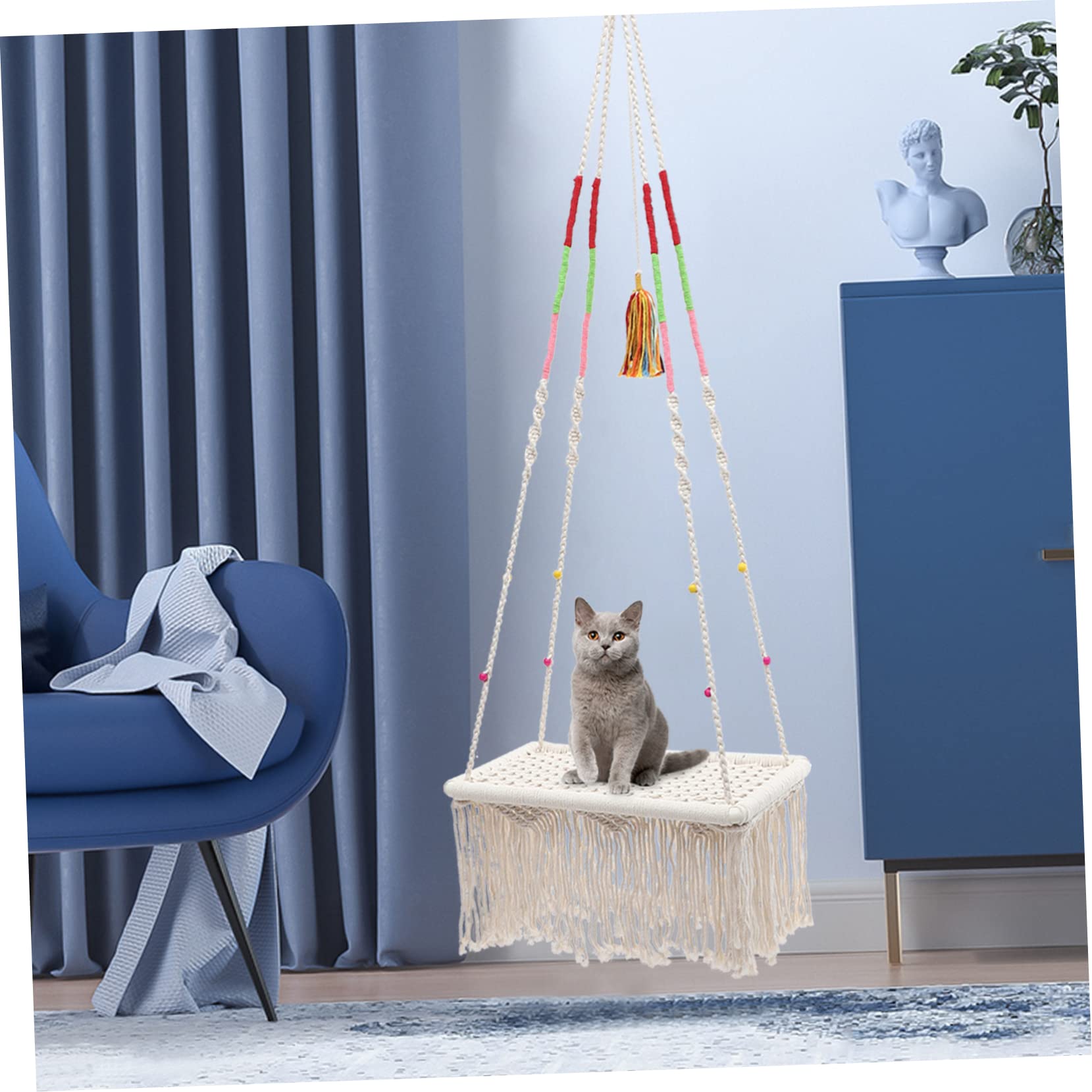 Sosoport Amaca per Gatti Sospesa in Cotone Intrecciato Bohemien, Decorativo e Caldo per Gattini Struttura in Ferro Resistente,