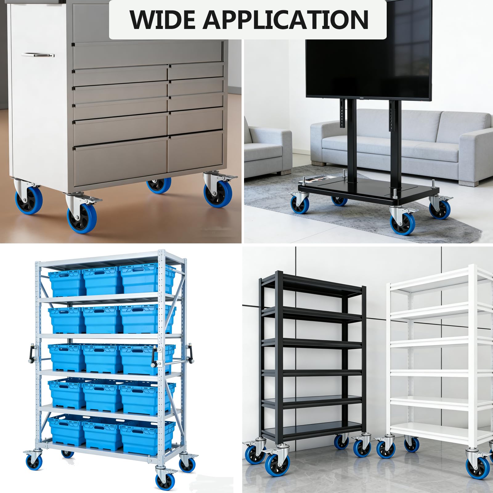 100MM Ruedas para Muebles Pesados con Vástago Roscado M12 x 1,75x 30mm, Juego de 4 Ruedas Giratorias con Freno Hasta 500kg, Ruedas Pivotantes Ruedas Industriales Giratorias 360°