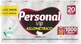 Personal Papel Higiênico Kilométrico Folha Dupla, Com 20 Rolos 50M