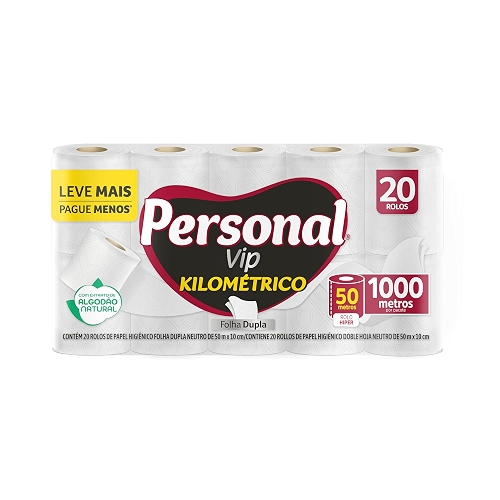 Personal Papel Higiênico Kilométrico Folha Dupla, Com 20 Rolos 50M Personal Papel Higiênico Kilométrico Folha Dupla, Com 20 Rolos 50M