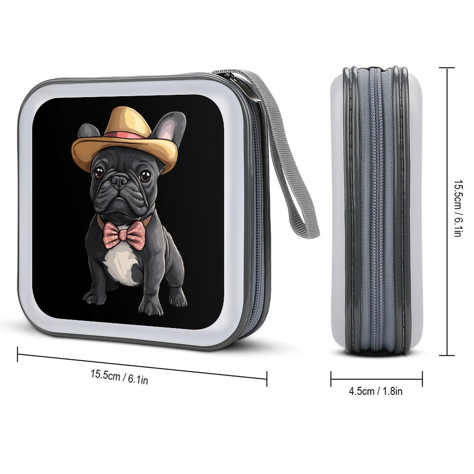 French Bulldog Dog with Hat CD Case Plastic DVD Case Holder Wallet Disc Storage Organizer for Car Travel
