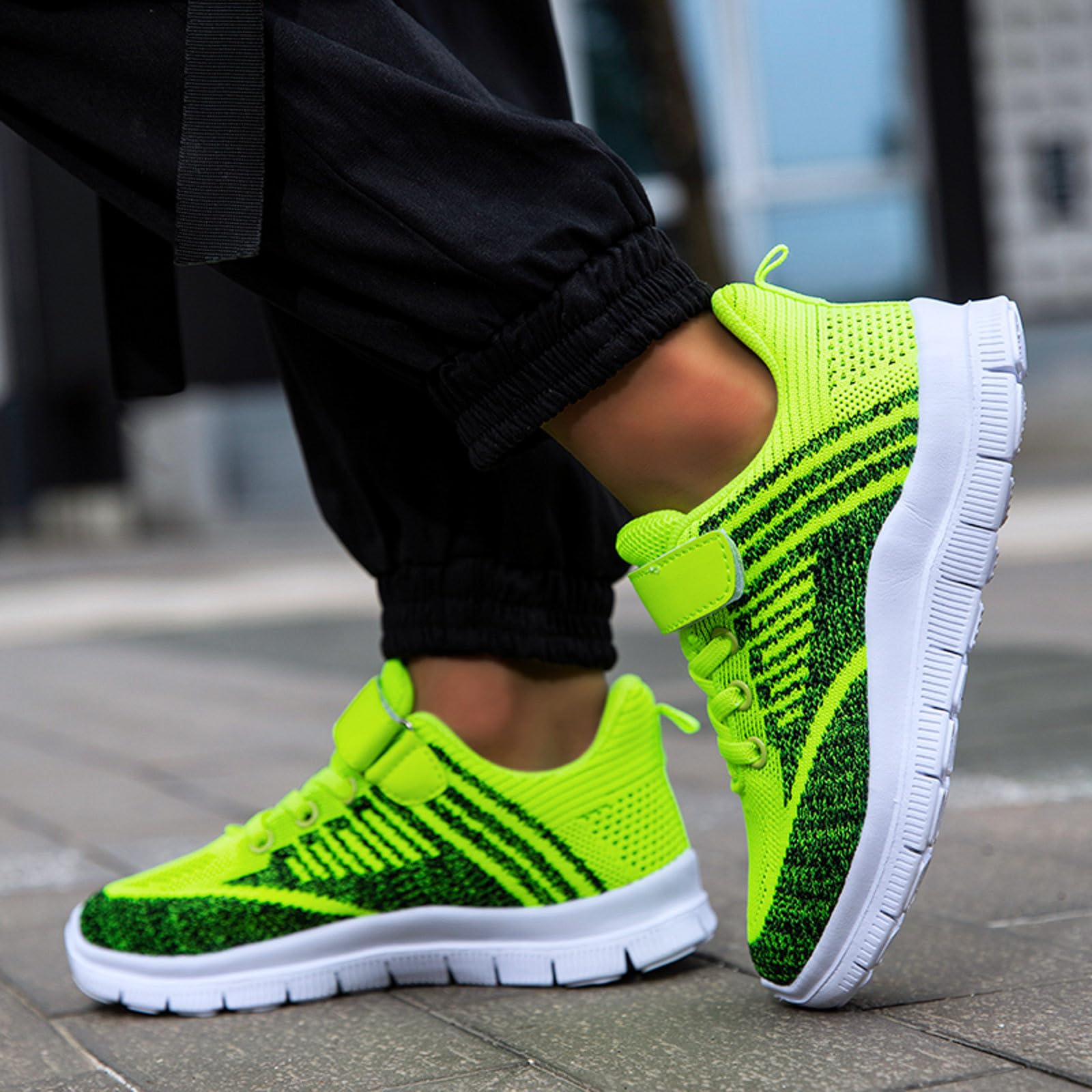 Generic Girls Tennis Shoes Boys Sneakers Kids Knitted Running Shoes Breathable Lightweight Fashion Casual Sports Mesh Shoes Green