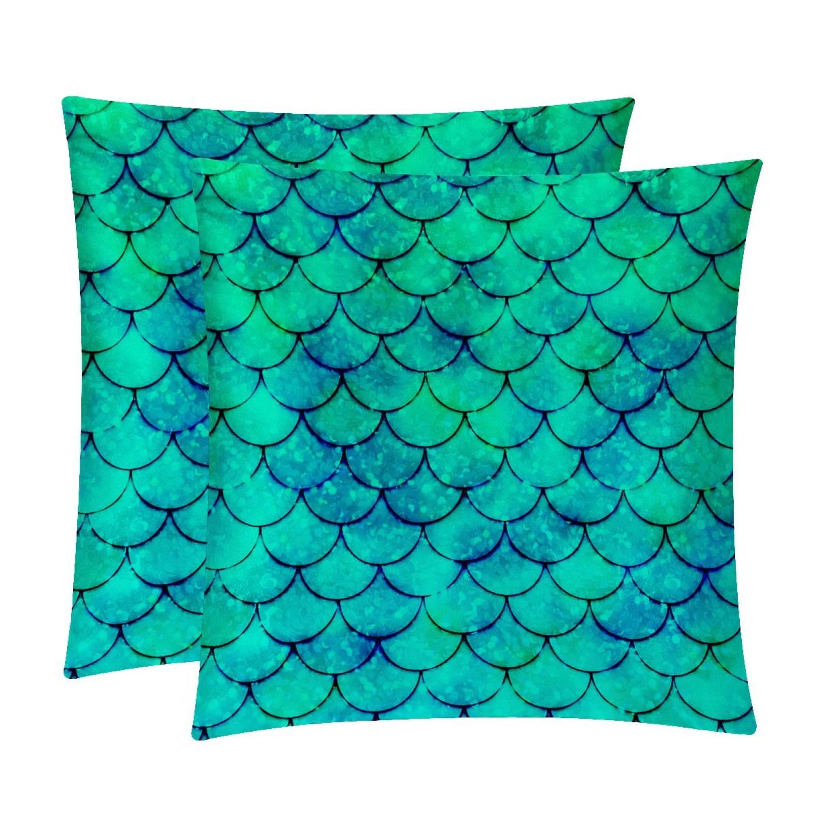 TDGKPZ Green Mermaid Scale Throw Pillow Covers 2 Pack Pillowcases Soft Cozy Pillow Cases For Couch Bed Sofa 45x45cm