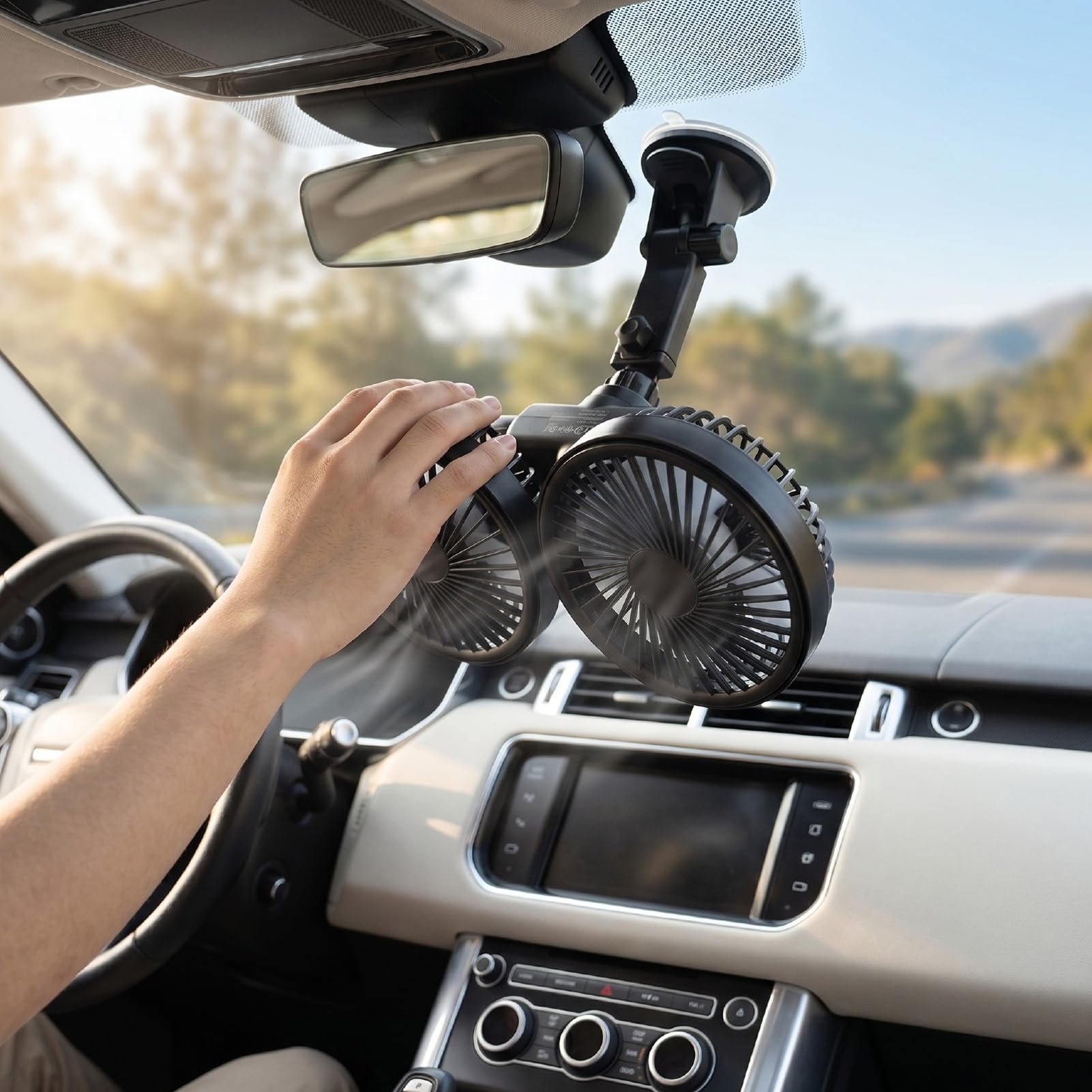 Tosuny Ventilador de Coche de Doble Cabezal con Ventosa, Ventilador de Camión Ajustable de 360°, Recargable de 3600mAh, Fuerte Flujo de Aire para Semirremolque RV Van Cab (BLACK)
