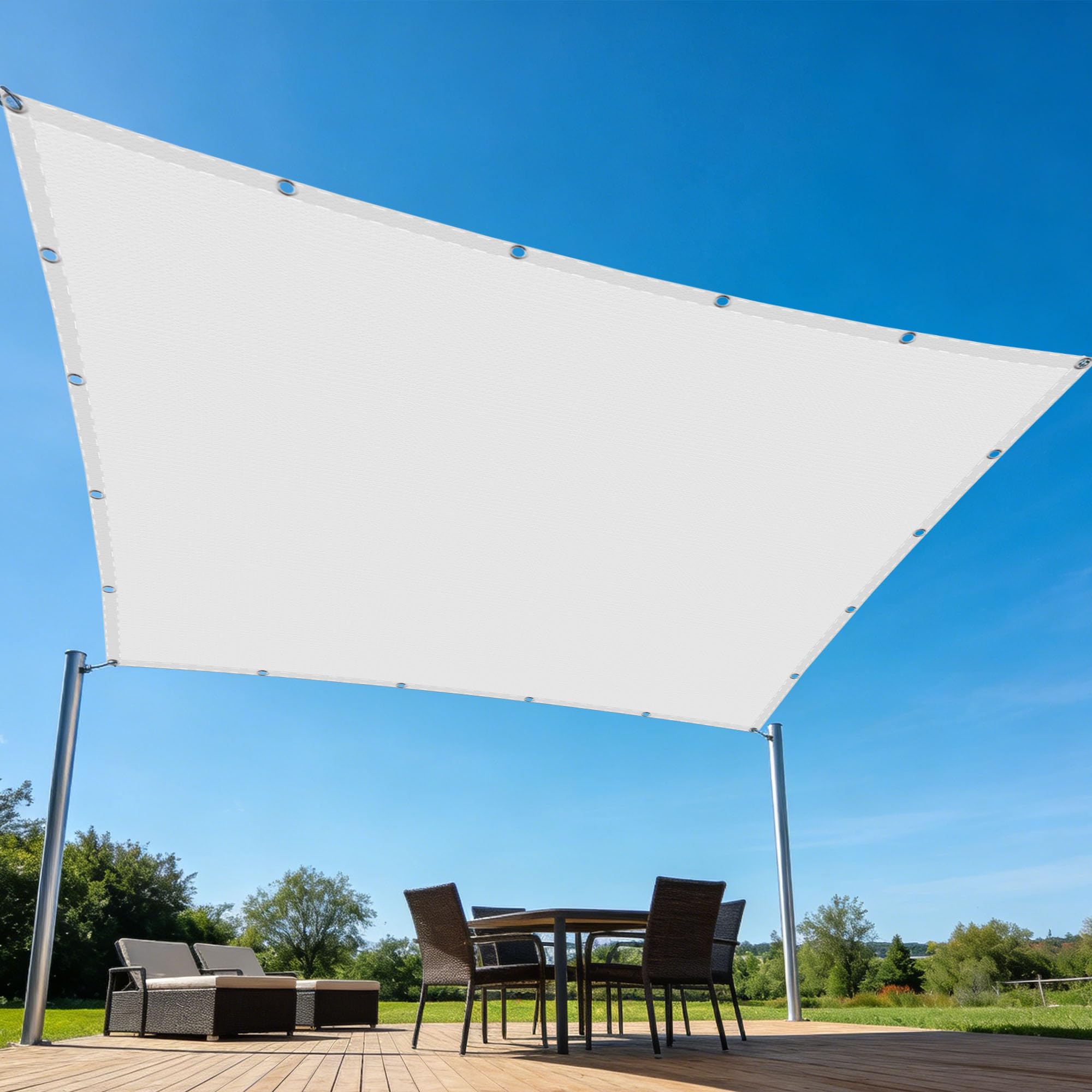 Voile d'ombrage carré anti-pluie 150x340 cm toile blanche pour balcon