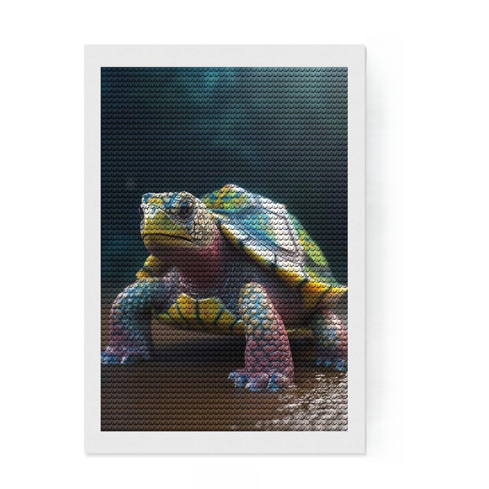 Junmoney Colorful Turtle Diamond Painting Canvas Set 8"x12", Calming Craft to Unwind, with Tool Kit, Office Decor, Christmas Gift