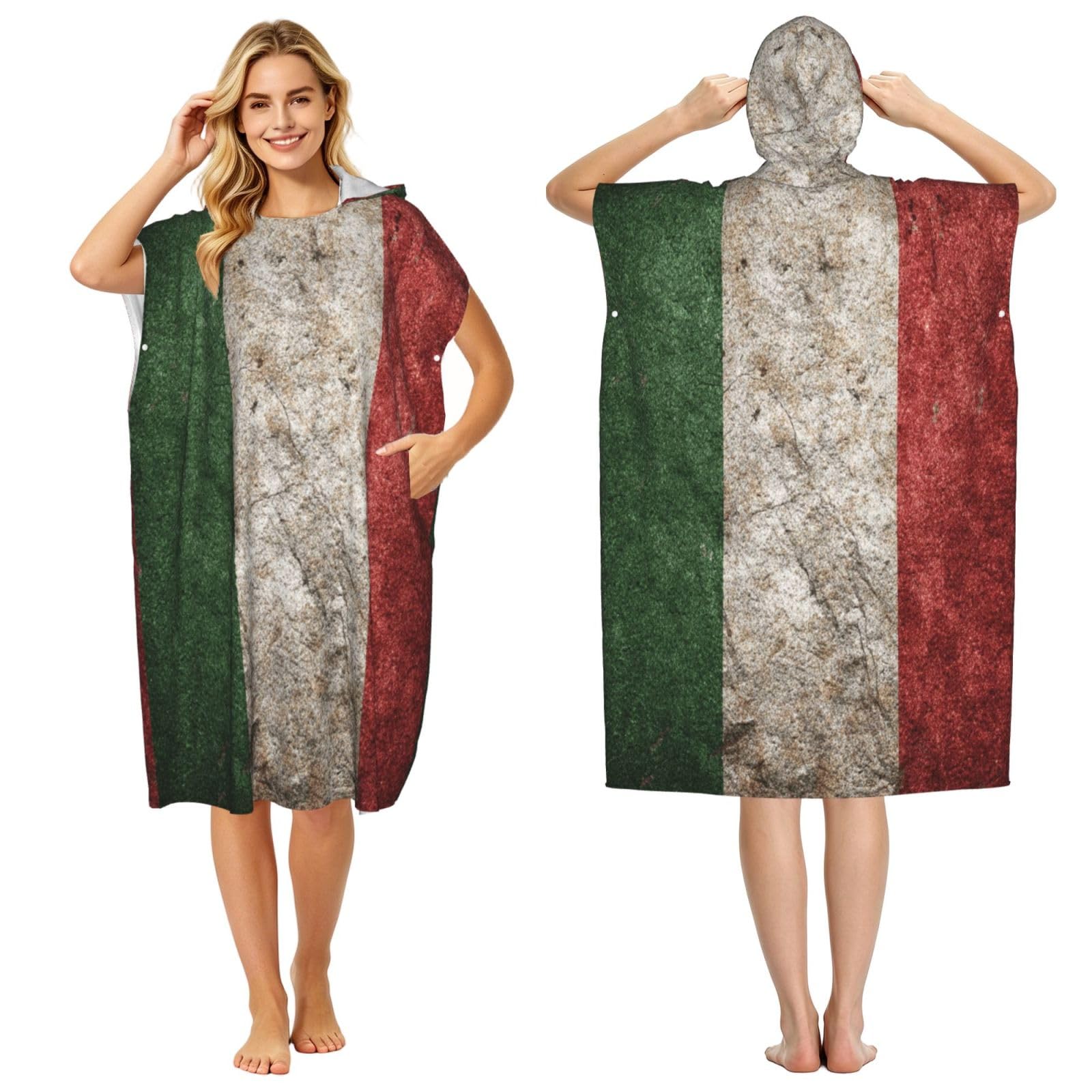 DTHKJNLSF The Old Italian Flag Adult Hooded Beach Poncho Towel