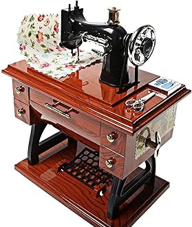 Vintage Mini Sewing Machine Style Plastic Music Box Table Desk Car Home Decoration Gift Toy for Kid Children