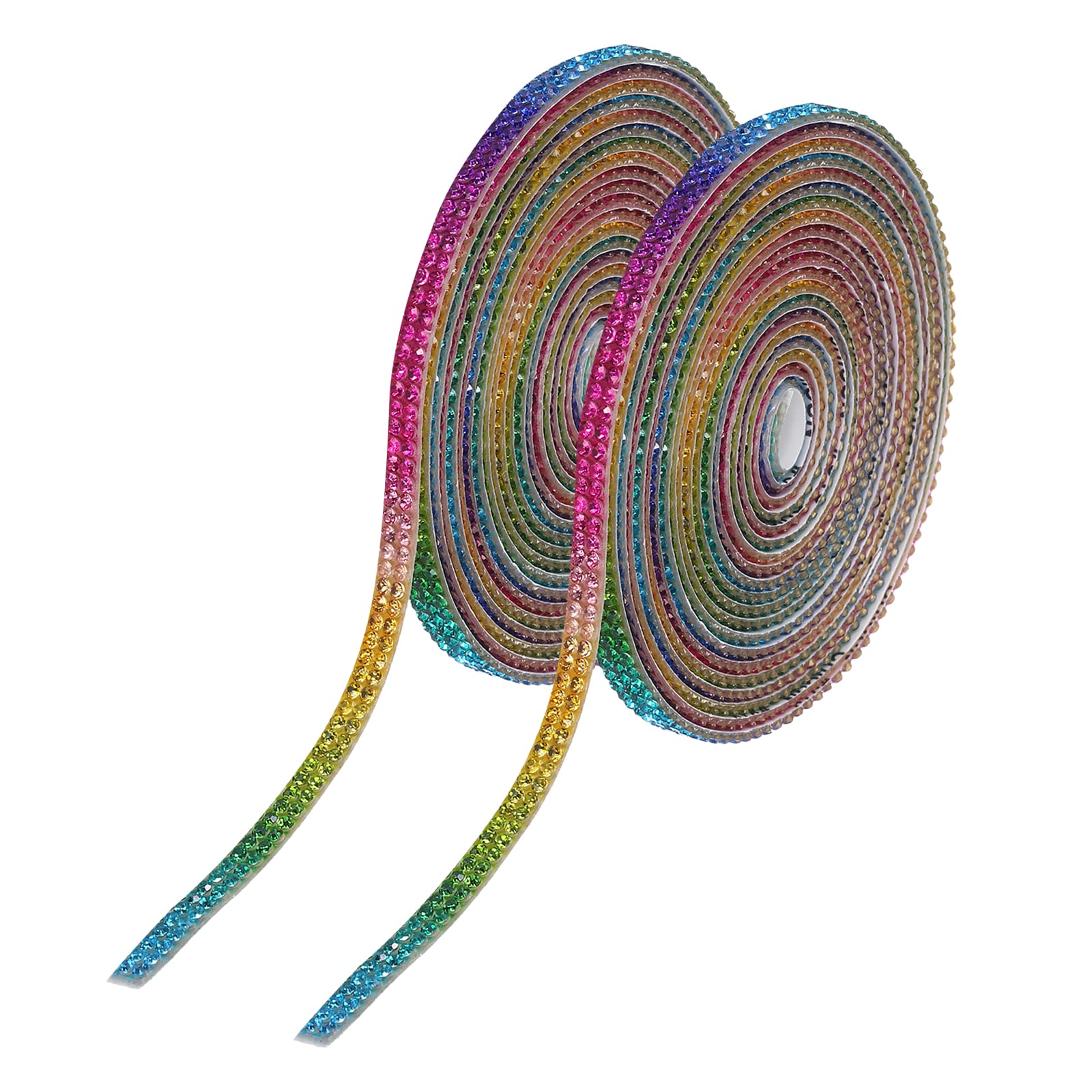 sourcing map 2Pcs Rhinestone Ribbon Self Adhesive Crystal Rhinestone Strips 0.4cm x 3 Yard Bling Rhinestone Ribbon Roll 2 Rows for DIY Crafts Wedding Clothing Nails Decoration, Rainbow