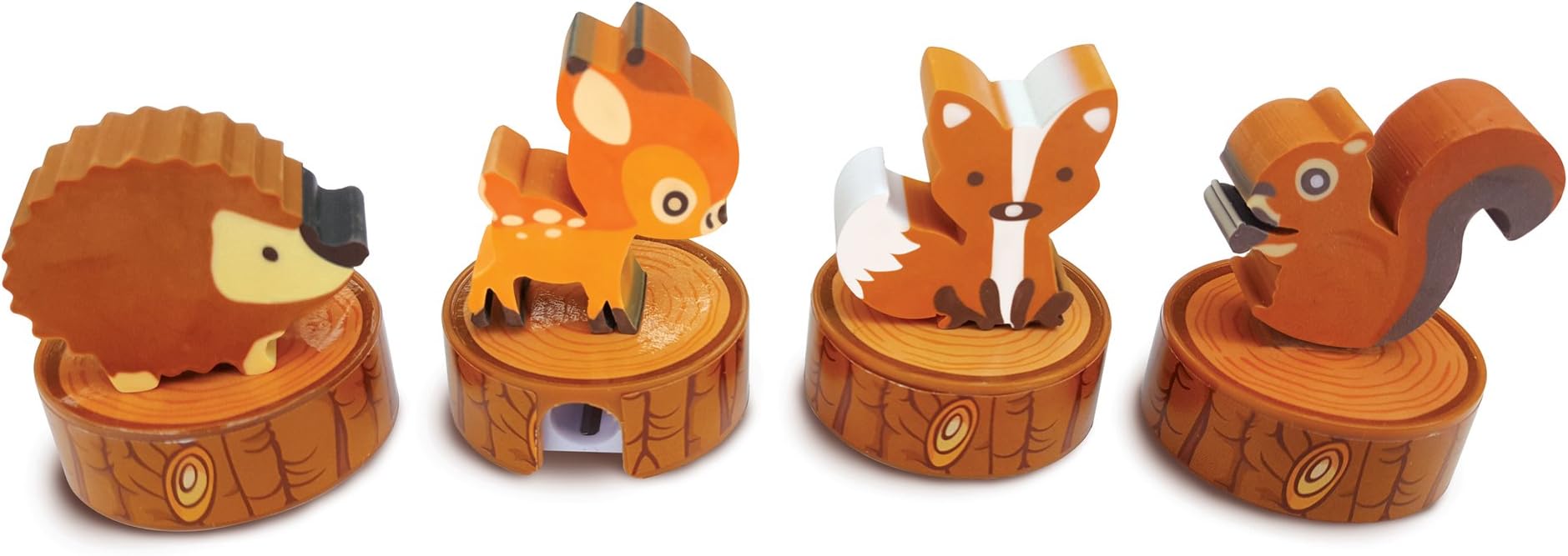 The Piggy Story 'Woodland Animals' Fox & Friends Set of 4 Pencil Sharpeners with Die-Cut Erasers