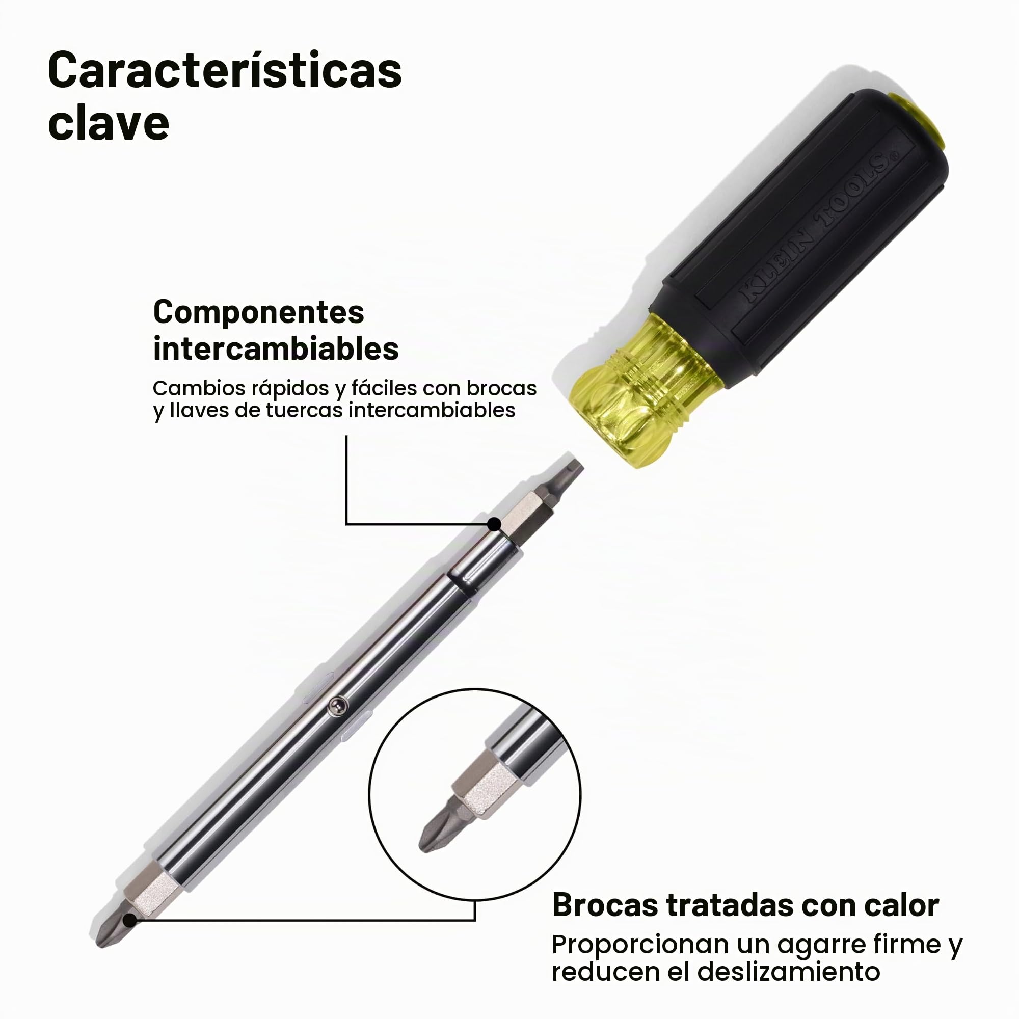 Klein Tools 32500 | Destornillador multi bit 11 en 1 | PH1 PH2 R1 R2 ranura TORX | Eje intercambiable | Mango Cushion Grip | 18,4 cm