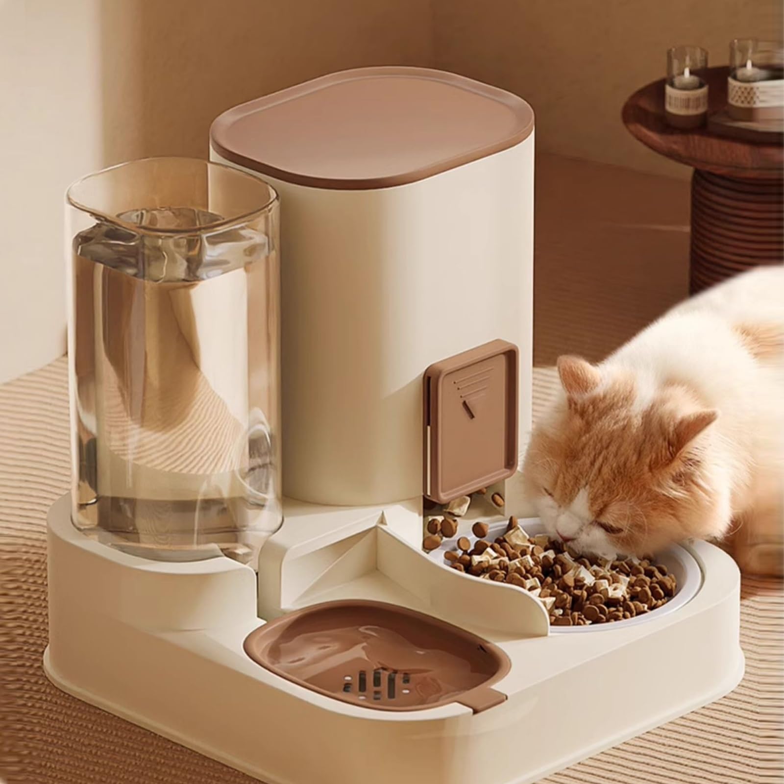 Futterautomat Katze 2,3 L, Katzenfutter Automat mit Keramiknapf, Automatischer Futterspender Katze 2 in 1, Geeignet für Kleine und Mittelgroße Hunde, Welpen und Kätzchen(Blue)