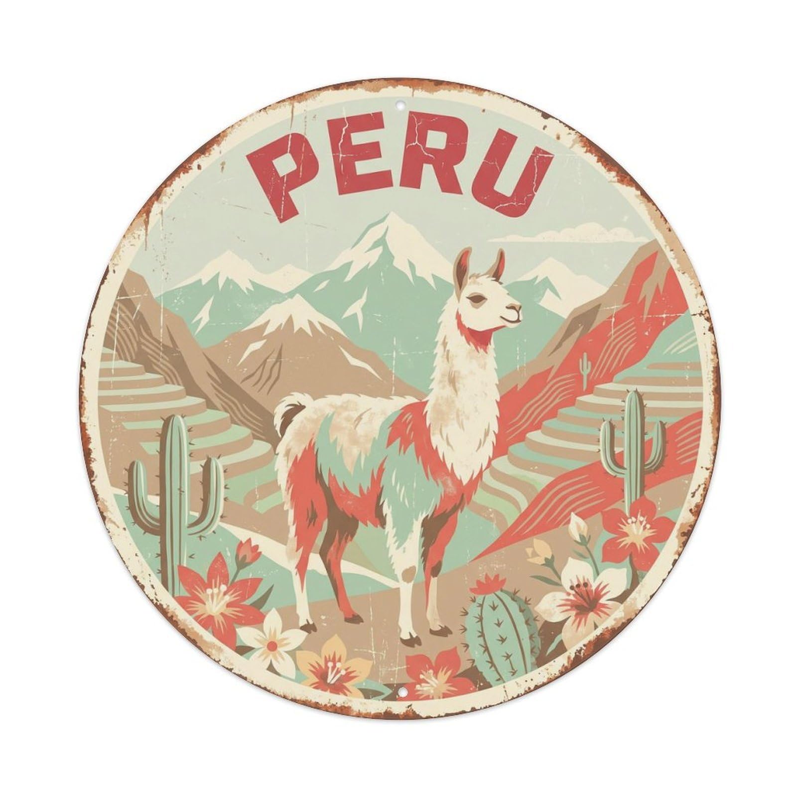 Peru Llama Andes Mountain Metal Tin Sign