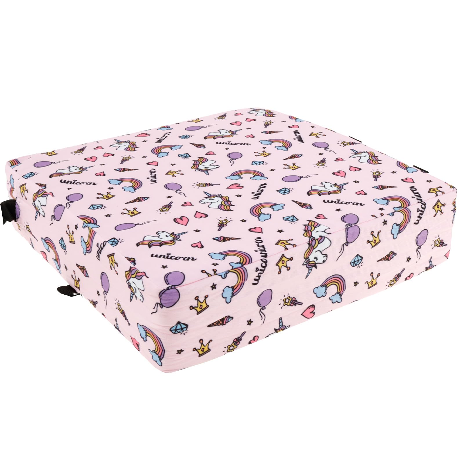 Toddler Booster Seat for Dining Table,Cartoon Baby Booster Cushion with High Density Adjustable Strap Portable Detachable Washable 32×32×8 Thick Increasing Cushion for Travel (Rainbow Pony)