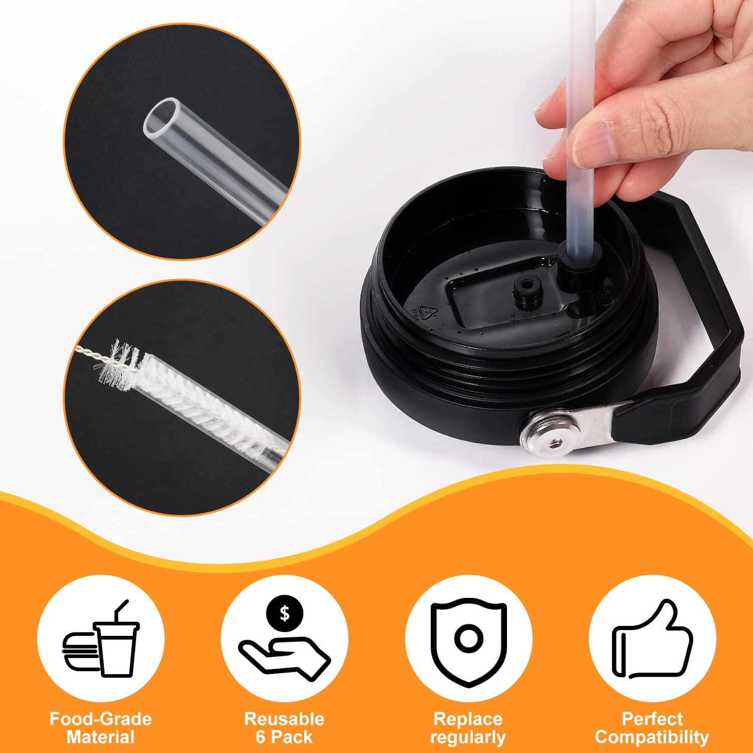 Replacement Straws & Cleaning Brush Compatible With Takeya & Stanley Water Bottles (18, 24, 32, 40, 64 Oz) - View #10