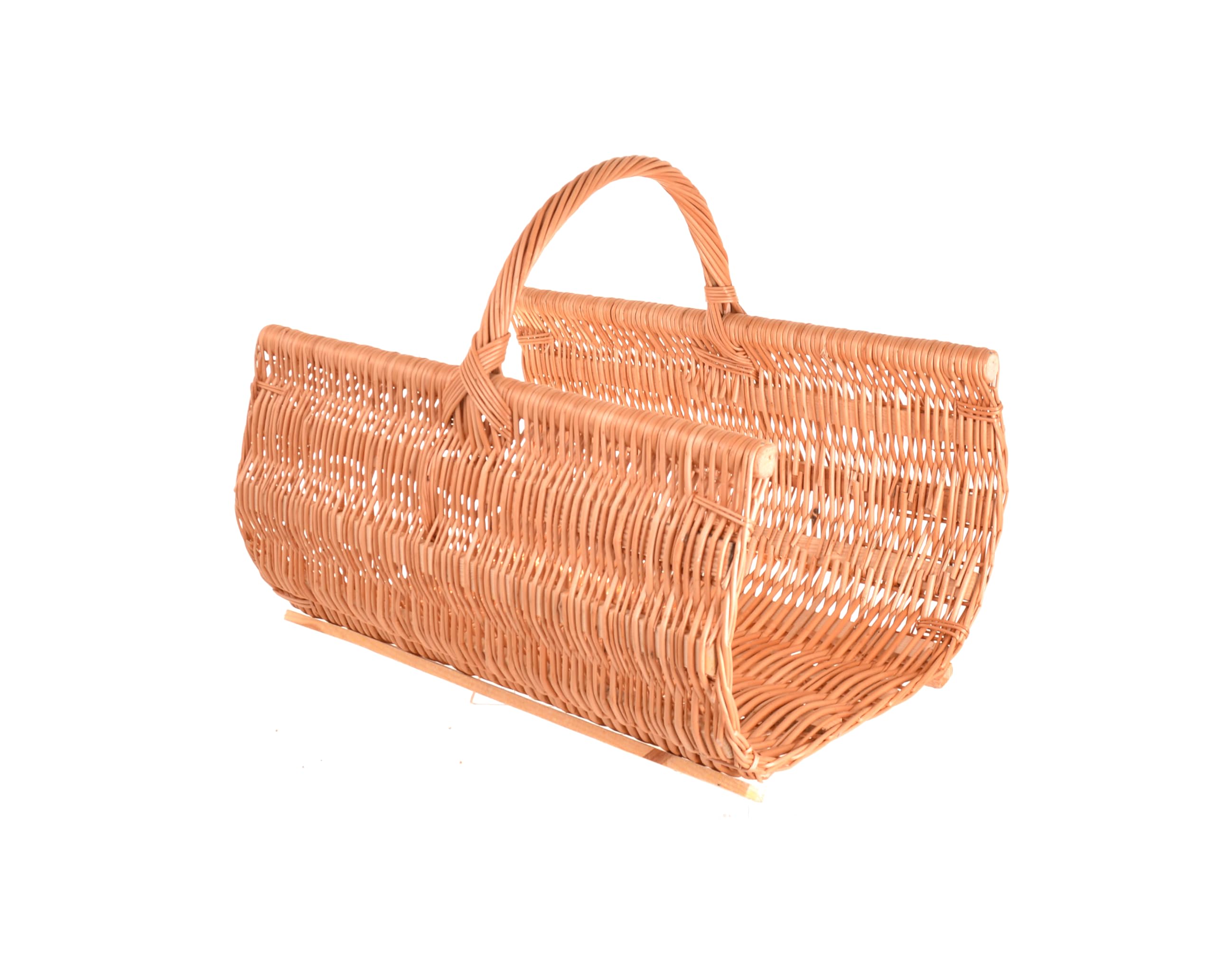 Panier à bois XXL 60 x 44 cm en osier avec lattes en bois – Support à bois de cheminée stable – Panier fait main pour bois de feu, rangement ou décoration, paniers en bois, panier à bois