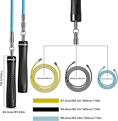 Miniatura 2 de Juego de cuerda de saltar con peso de 14 lb 12 lb, 3 cables de cuerda de PVC de 118 pulgadas, asas antideslizantes con liberación rápida, funda de