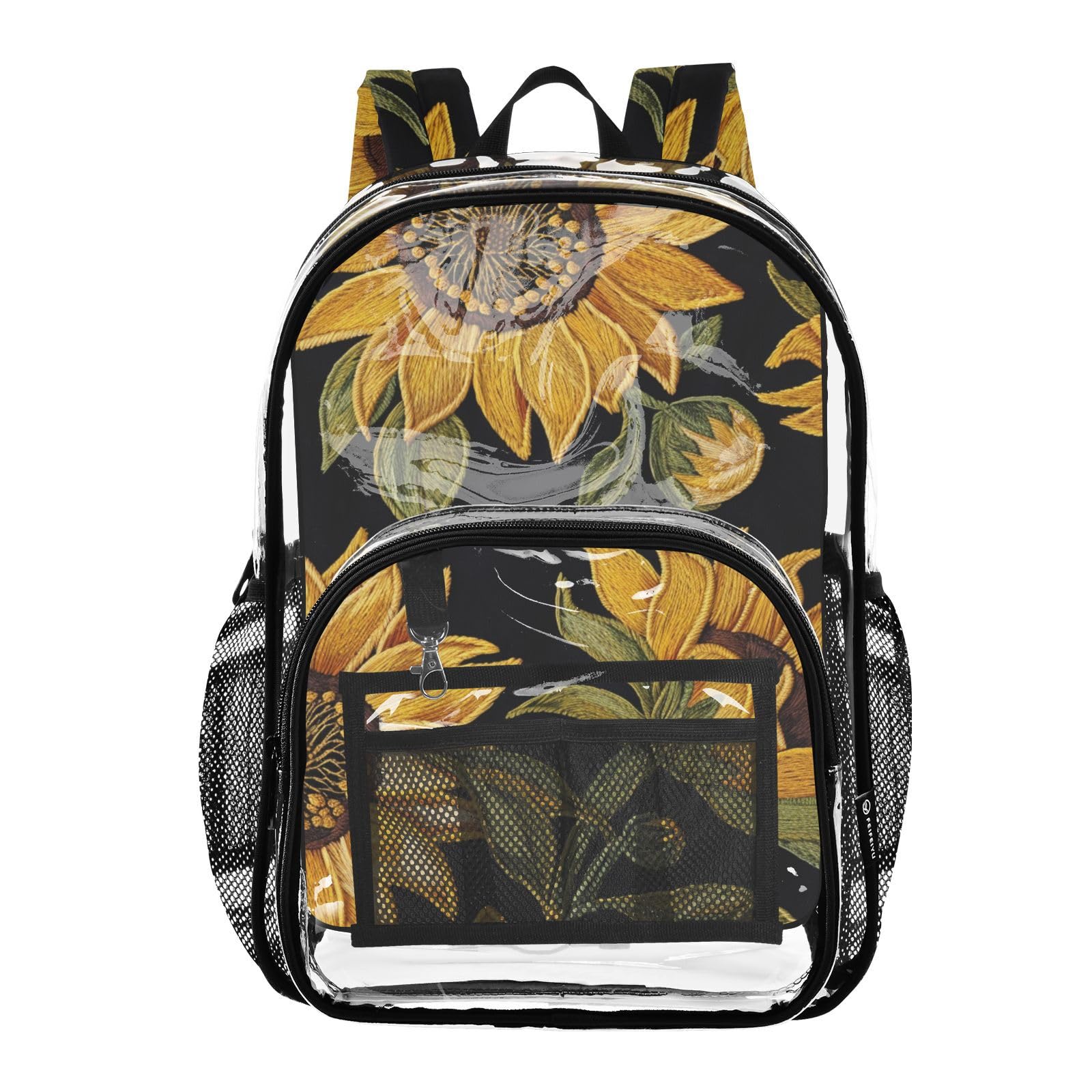 ALAZA Vintage Sunflower Floral Clear Fashion Backpack for Women Men Transparent Travel School Bag Daypack for Boys Girls