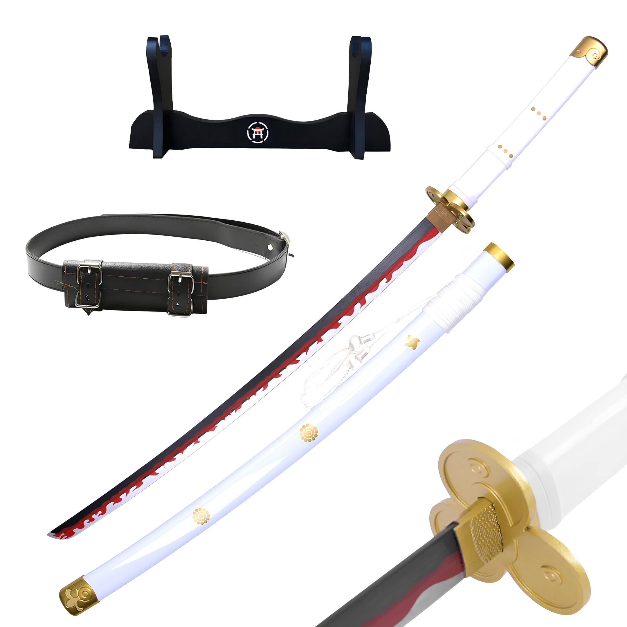 Hashiman Katana One Piece – Manga Schwert + Schwerthalter Holz + Gürtel – Samurai Catana Cosplay Anime - Holzschwert Kinder Erwachsene – Ninja Deko Kostüm Säbels