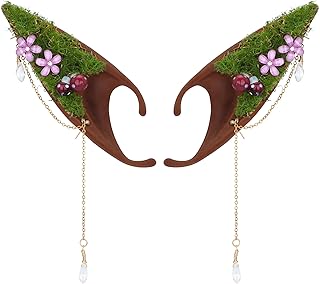 Renaissance Mushroom Brown Elf Ears - Silicone Fairy Pixie Ears with Moss, Elven Ear for Women Men Anime Christmas Halloween Mushroom Costume Cosplay