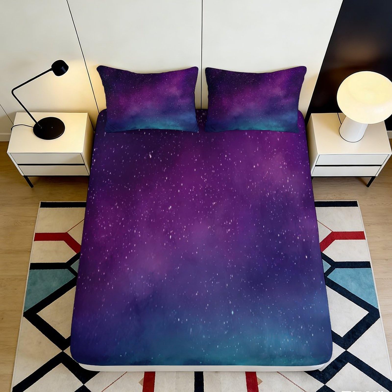 Home Decor 3D Printed Galaxy Fitted Sheet, Microfiber Soft Touch, Bed Cover for Bedroom Apartment Bedding, Easy Care, 110x200cm 90x200x25cm