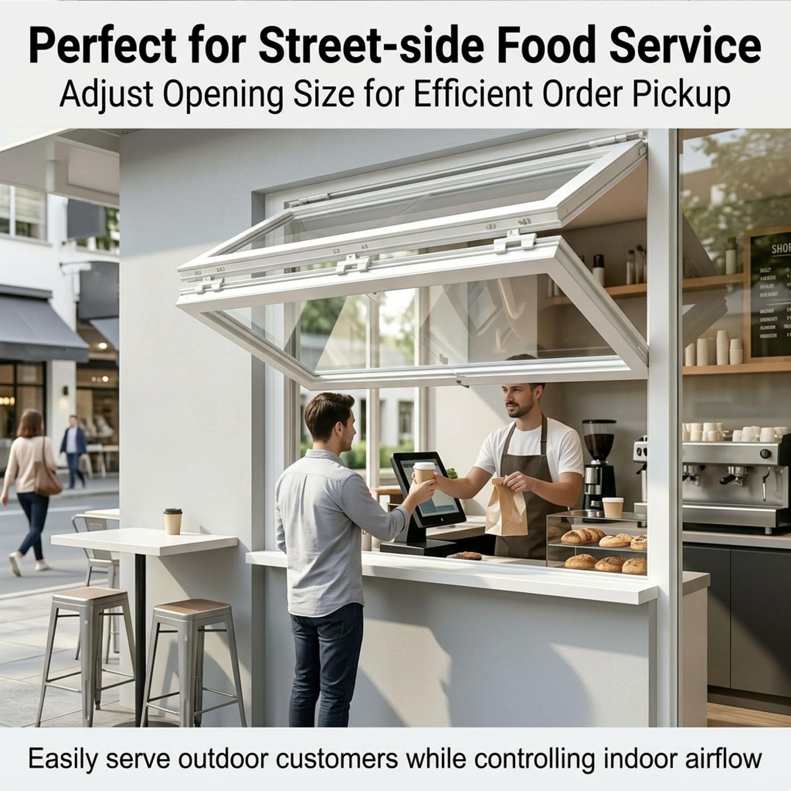 Ventana de servicio de doble hoja con cerradura para food truck y cafetería(Black,W x H 42 x 30 in)