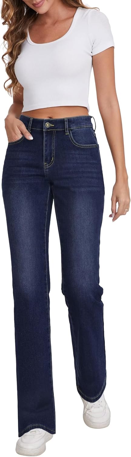 KDF Women's Fleece Lined Jeans Women High Waisted Straight Leg Jeans Winter Fleece Lined Jean Pants - Image 6