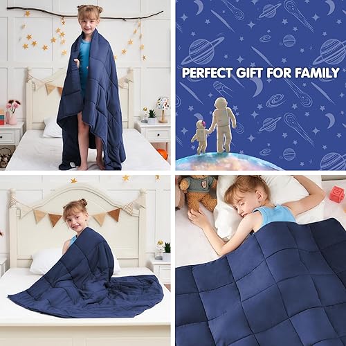Miniatura 8 de BETU - Manta con peso infantil tamaño decorativo, 10 libras, 40x60 pulgadas, refrescante y transpirable, para 80-120 libras suave y gruesa con Azul