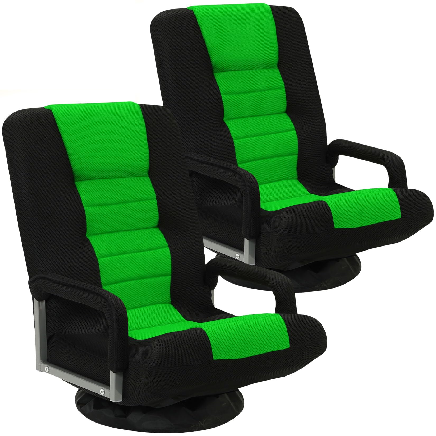 Swivel Floor Gaming Chair w/Armrests, 2 Pack Folding Video Reclining Sofa w/6 Adjustable Position, Padded Backrest & Cushion, Lazy Lounger Couch for E-Sports, Reading, Relaxing, Green