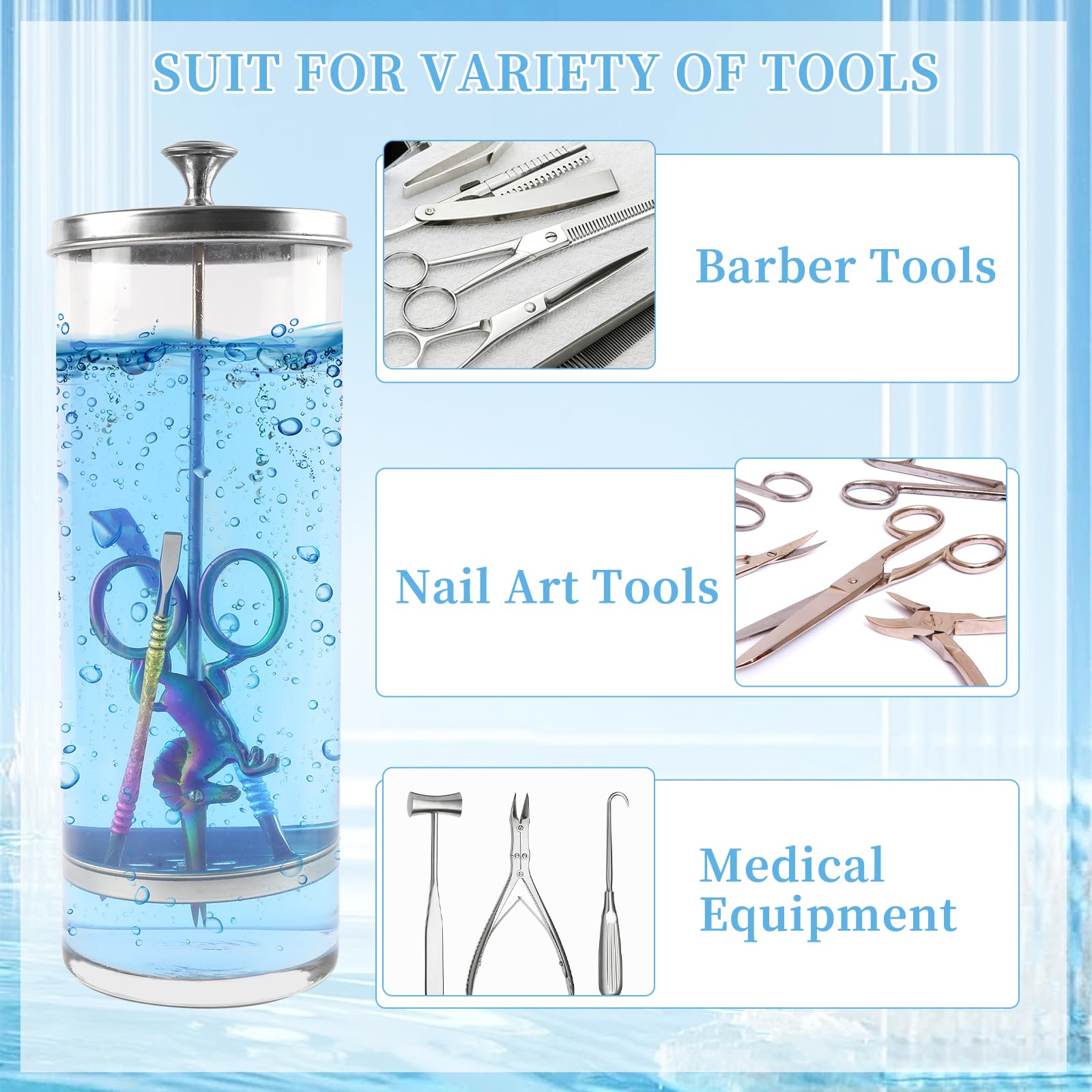 BOMOQING 35OZ Barber Jar for Manicure & Pedicure Implements, Salon Barber Tools with Removable Straining Tray (1035ml)