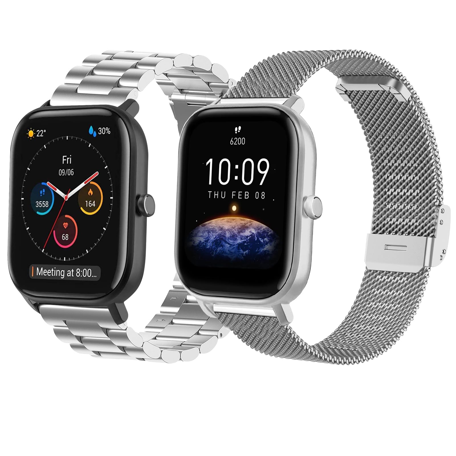 2 Metal Straps Compatible with Amazfit GTS 4, GTS4 Mini,GTS 3,GTS2/2e/2mini, GTR Mini, BIP 3/3PRO Stainless Steel Replacement Metal Strap Compatible with 20 mm Watches