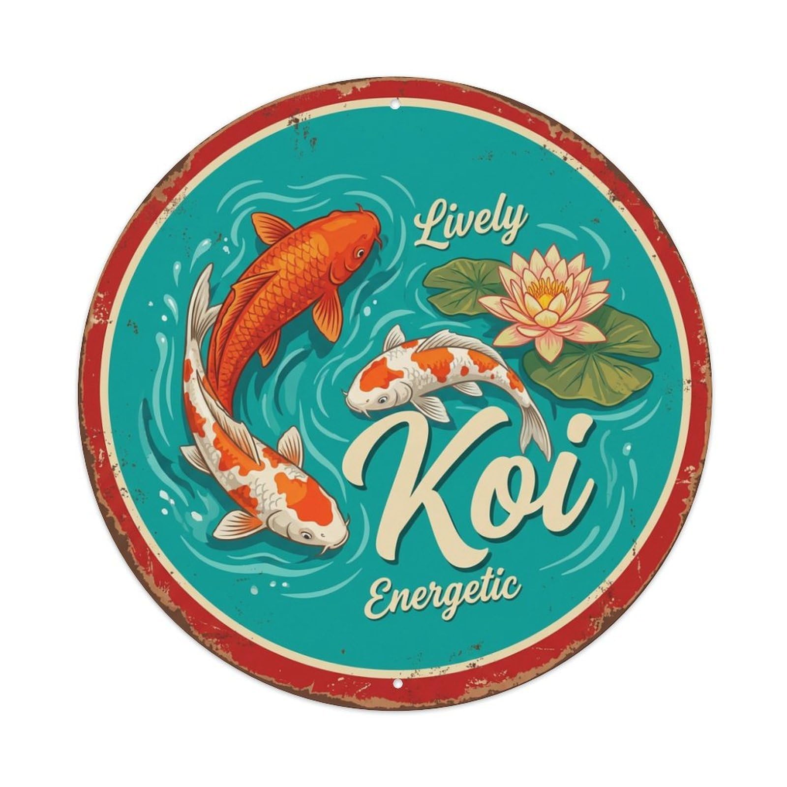 Koi Fish Lively Energetic Active Waters Dynamic Vibrant Alive Metal Tin Sign