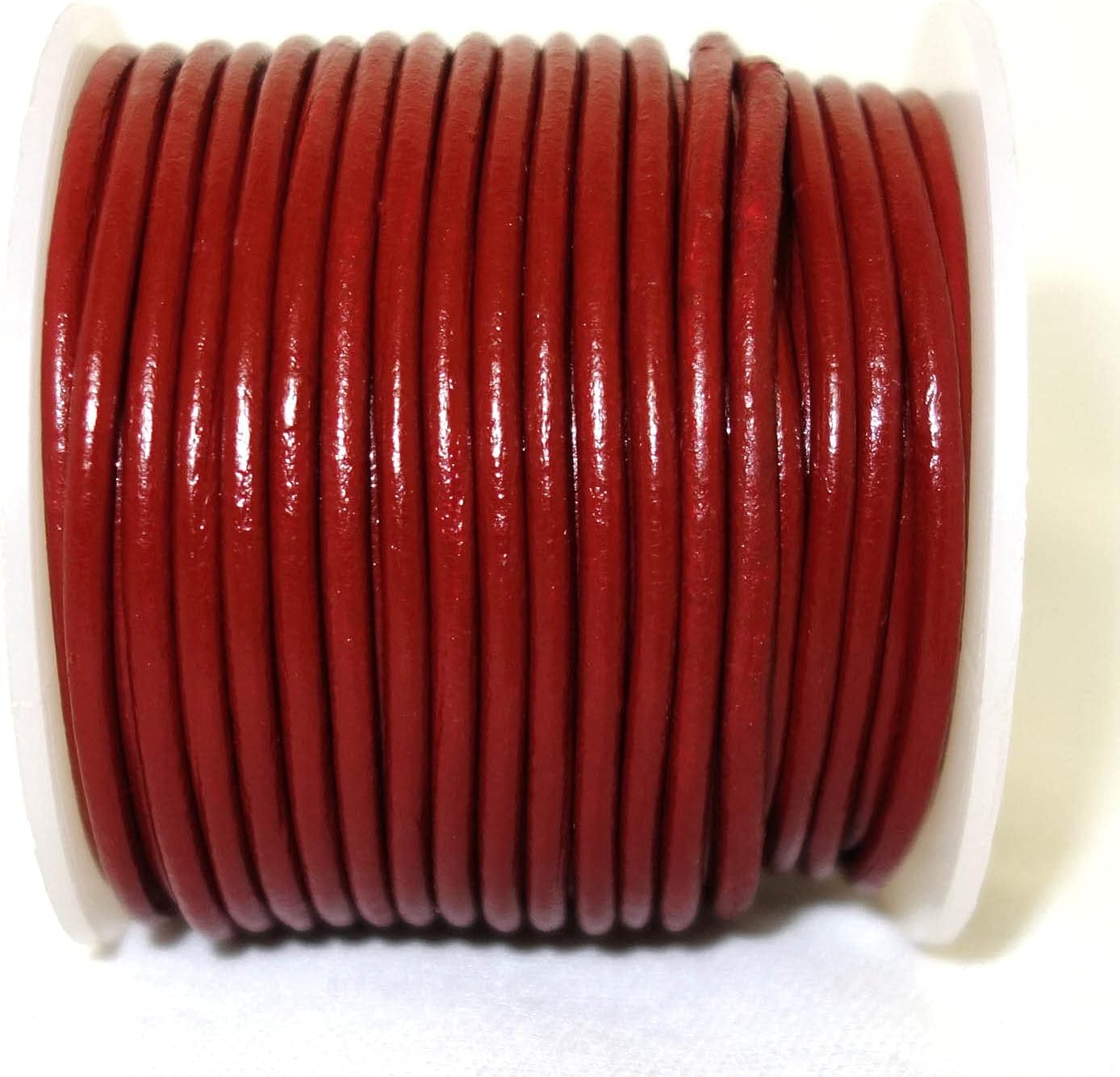 Round Leather Cord 1 mm Thin Necklace for Jewelry Making, Crafts, Pendant, Bracelet, String Cording for DIY Projects, Regular Shiny, Roll of 20 Meters (Dark Red)