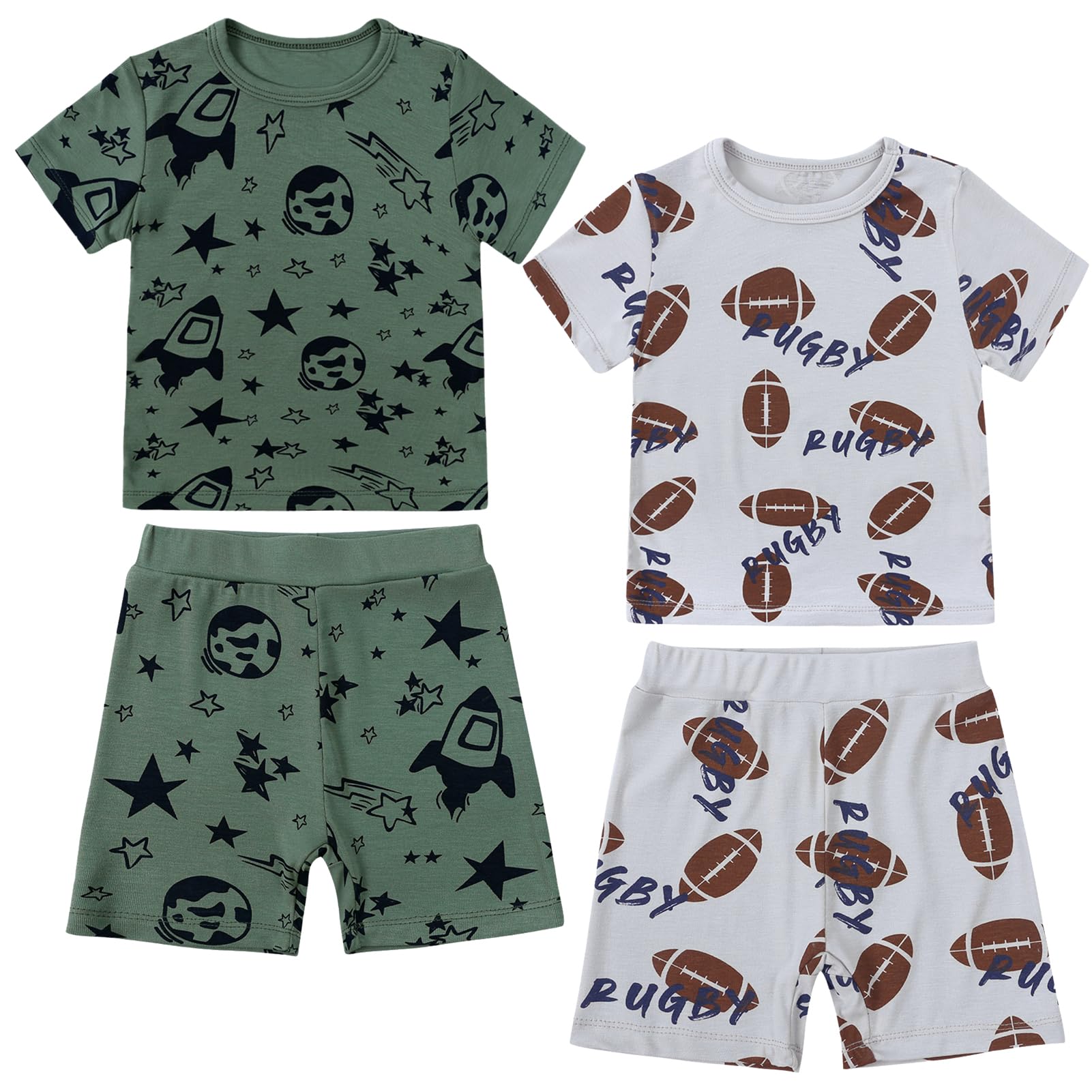 Feidoog Toddler Summer Bamboo Pajamas Set Boys Girls Cartoon 4 Piece Short Sleeve Snug Fit Sleepwear Pjs 12M-5Y
