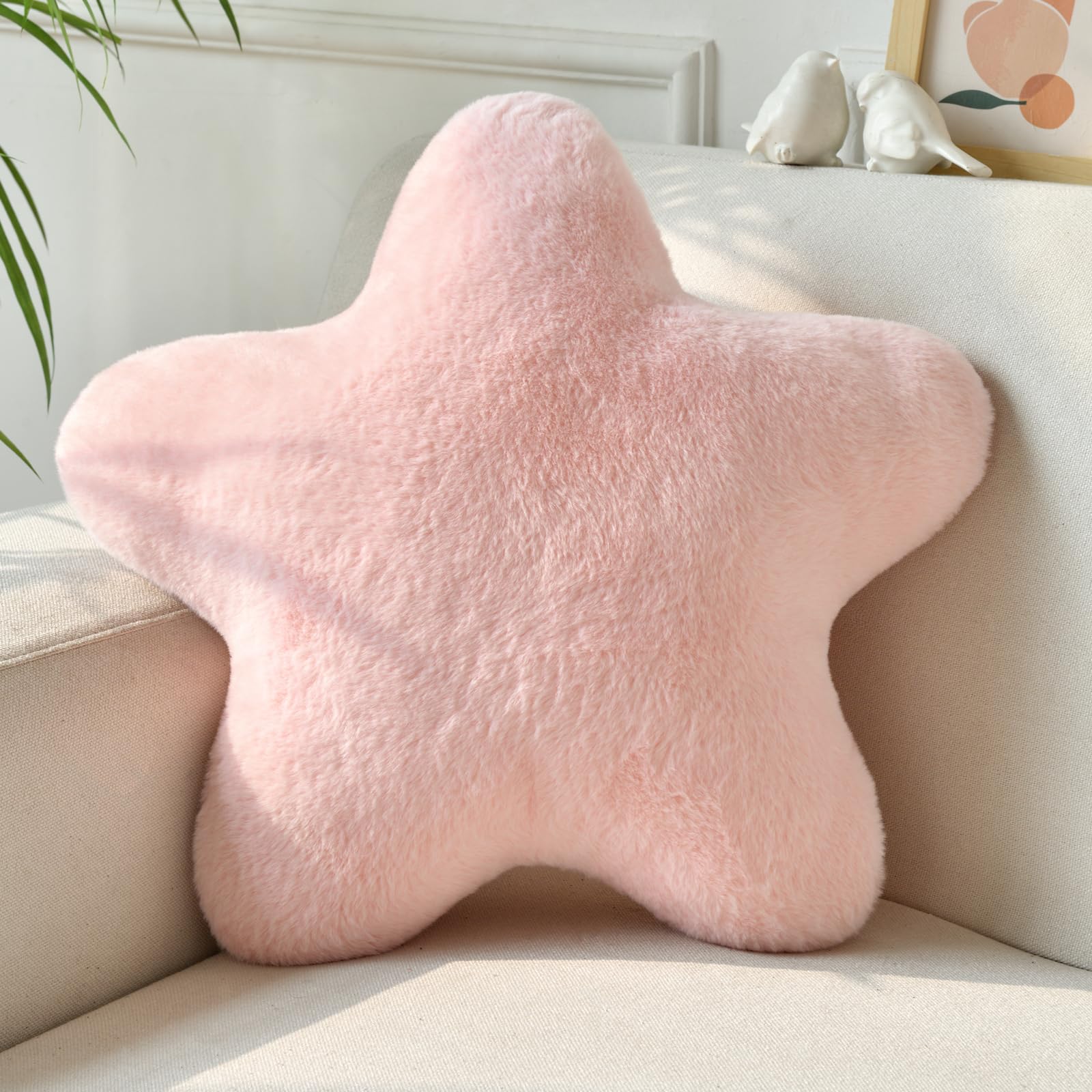 Xiashrk Star Pillow, Decorative Throw Pillows for Bed Couch, 19.6" Star Shaped Pillow Plush Floor Cushions Room Decor Pillow with Soft Faux Rabbit Fur