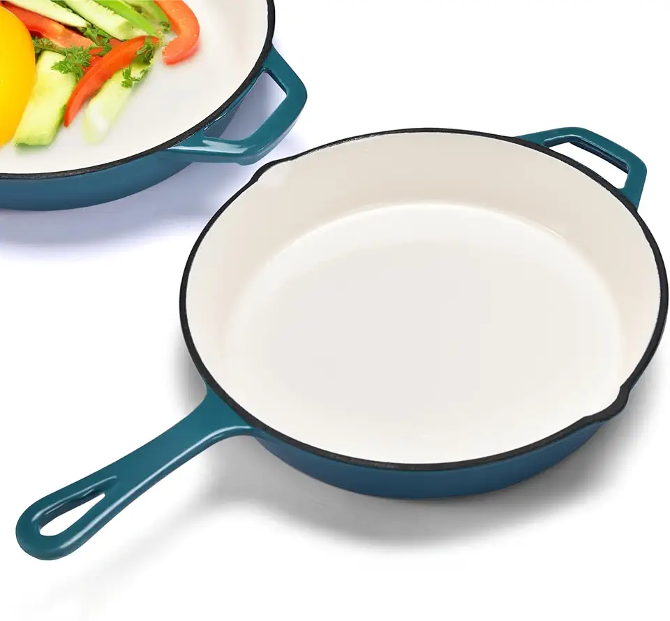 Bruntmor Frigideira de ferro fundido - Frigideira redonda de 25 x 40 cm com bico de despejar - Frigideira compatível com fogões, fornos e churrasqueiras - Ferramenta de cozinha antiaderente