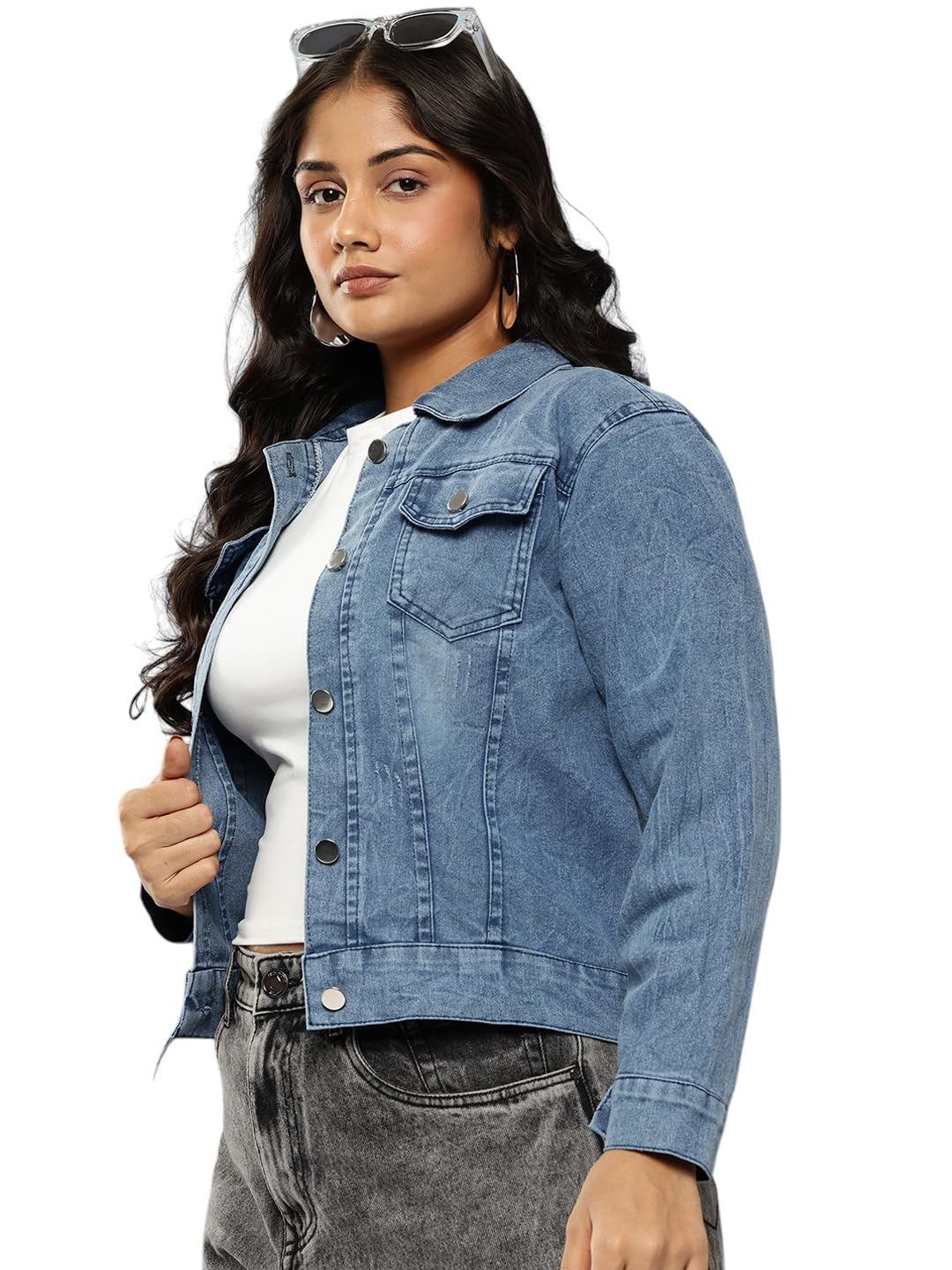 Womens Blue Colour Solid Denim Jacket