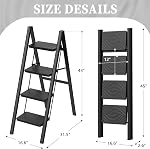 HBTower Step Élève, 4 Tabouret pliant d'étape, Échelle en acier robuste portable pour adultes Maison Cuisine extérieure Garage,Noir